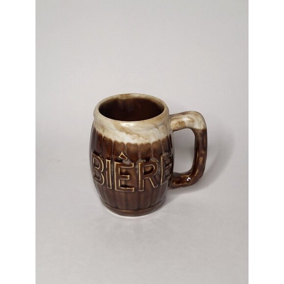 BIERE MUG BARRELL BROWN TWO-TONE CONDITION EXCELLENT Vintage Bar Decor - Picture 9 of 9